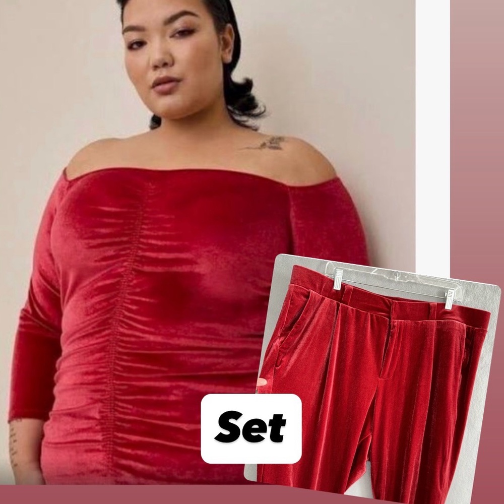 Torrid 2 Piece Off Shoulder Shirred Velvet Set Top/ Pants